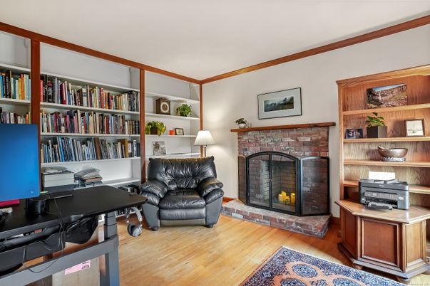 Fireplace, Home Office, Interior, Wood Texture Flooring
