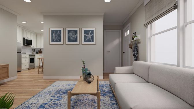 Interior, Kitchen, Living room, Recessed Lighting, Wood Texture Flooring