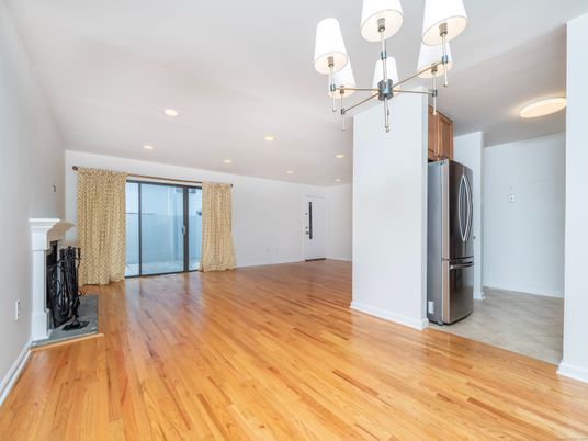 Chandelier, Empty room, Interior, Kitchen, Recessed Lighting, Wood Texture Flooring