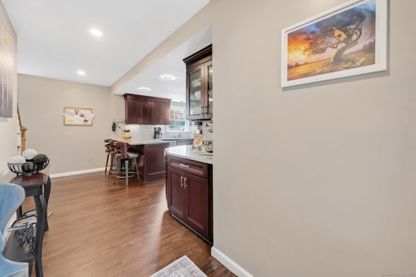 Dining room, Interior, Kitchen, Recessed Lighting, Wood Texture Flooring