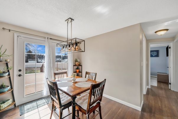 Dining room, Interior, Pendant Lights, Wood Texture Flooring
