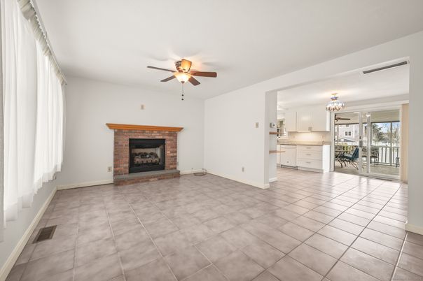 Chandelier, Empty room, Fireplace, Interior, Kitchen