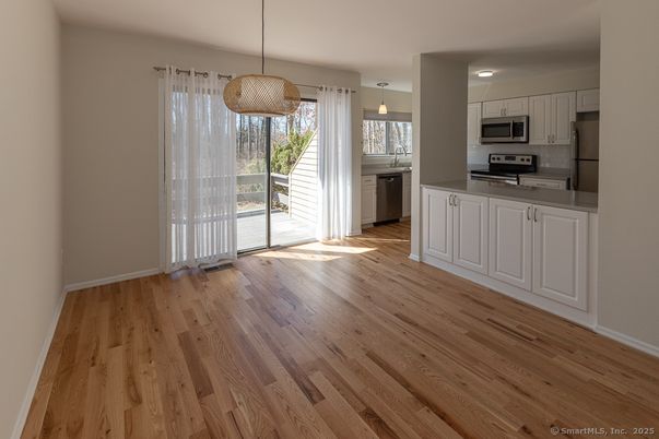 Interior, Kitchen, Pendant Lights, Stainless Steel Appliances, Wood Texture Flooring