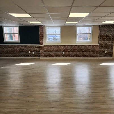 Empty room, Interior, Recessed Lighting, Stone Walls, Wood Texture Flooring