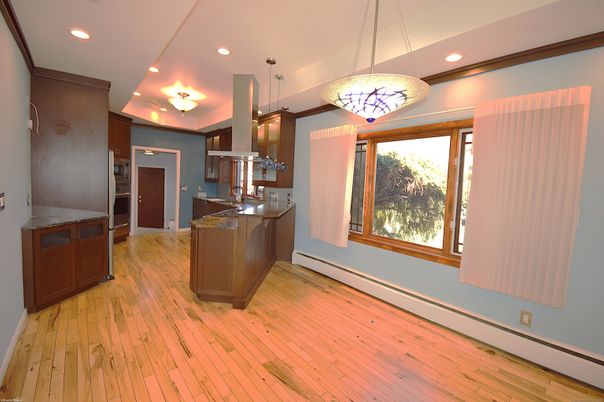 Interior, Kitchen, Pendant Lights, Recessed Lighting, Wood Texture Flooring