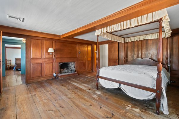 Bedroom, Fireplace, Interior, Wooden Beams, Wood Texture Flooring, Wooden Walls