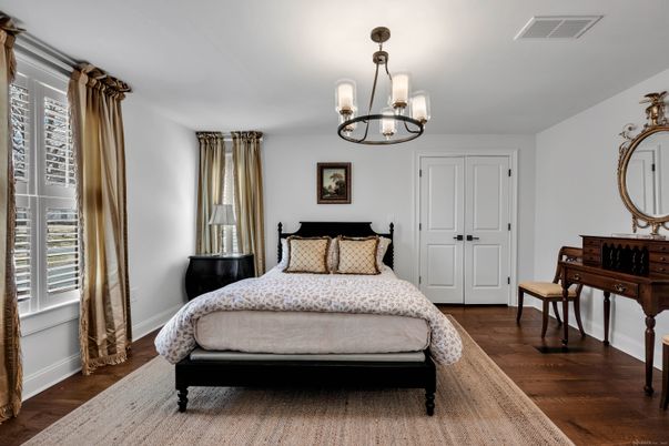 Bedroom, Chandelier, Interior, Wood Texture Flooring
