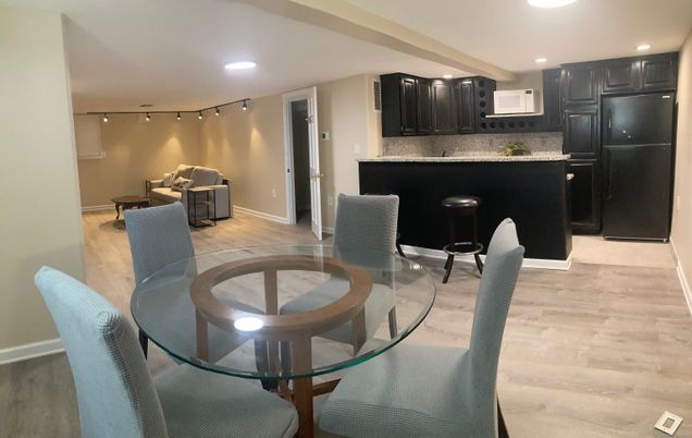 Dining room, Interior, Kitchen, Recessed Lighting, Wood Texture Flooring