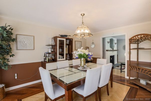 Dining room, Fireplace, Interior, Wood Texture Flooring