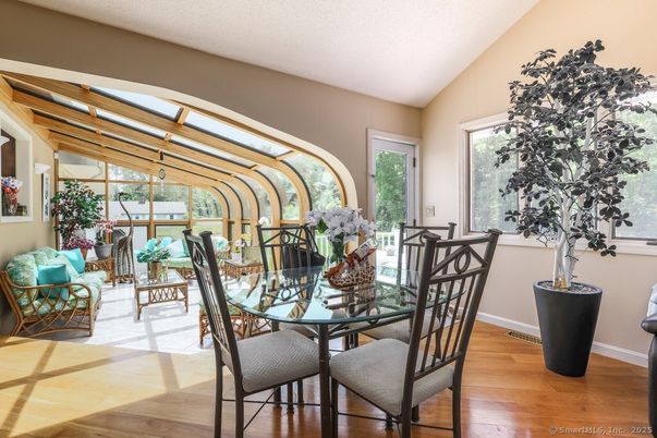 Dining room, Glass Ceilings, Interior, Sun Room, Wood Texture Flooring