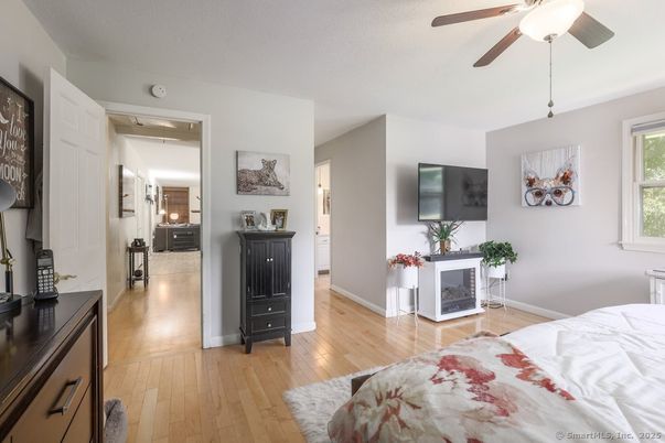 Bedroom, Fireplace, Interior, Wood Texture Flooring