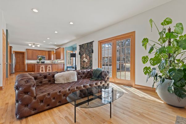 Interior, Kitchen, Living room, Recessed Lighting, Stainless Steel Appliances, Wood Texture Flooring