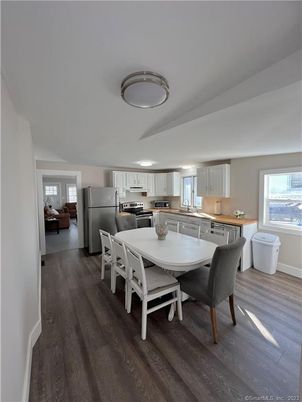Dining room, Interior, Kitchen, Stainless Steel Appliances, Wood Texture Flooring