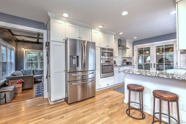 Interior, Kitchen, Living room, Recessed Lighting, Stainless Steel Appliances, Wood Texture Flooring
