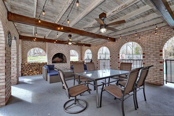 Dining room, Fireplace, Interior, Stone Walls, Wooden Beams
