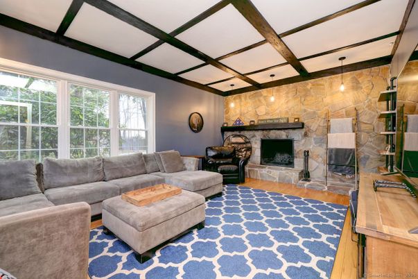 Fireplace, Interior, Living room, Stone Walls, Wood Texture Flooring