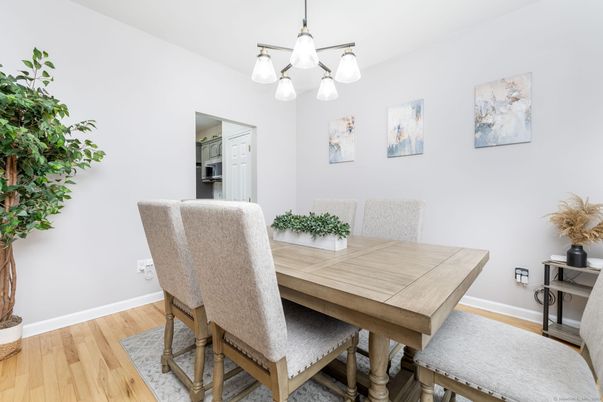 Dining room, Interior, Pendant Lights, Wood Texture Flooring