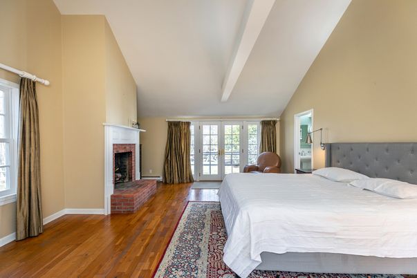 Bedroom, Fireplace, Interior, Wood Texture Flooring