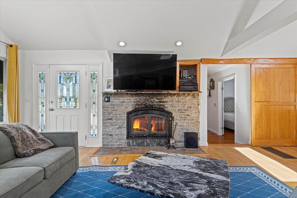 Fireplace, Interior, Recessed Lighting, Wood Texture Flooring