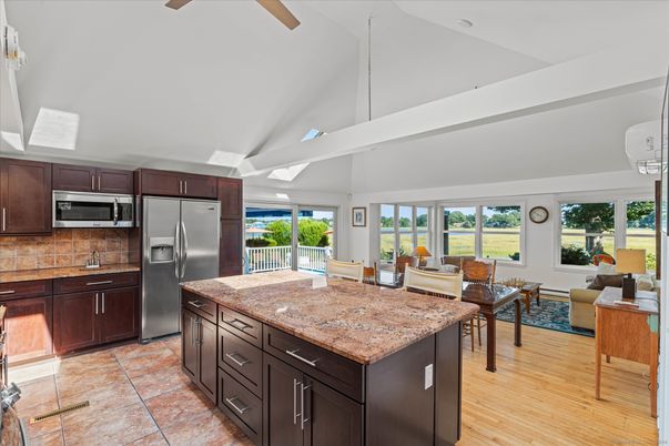 Dining room, Interior, Kitchen, Living room, Stainless Steel Appliances, Wood Texture Flooring