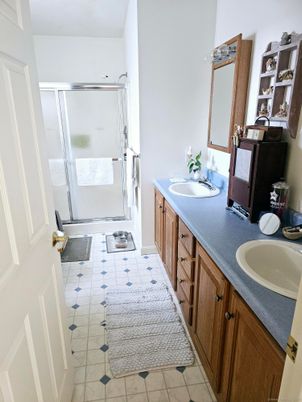 Bathroom, Dual Sink Vanities, Glass Shower, Interior, Tile Countertops
