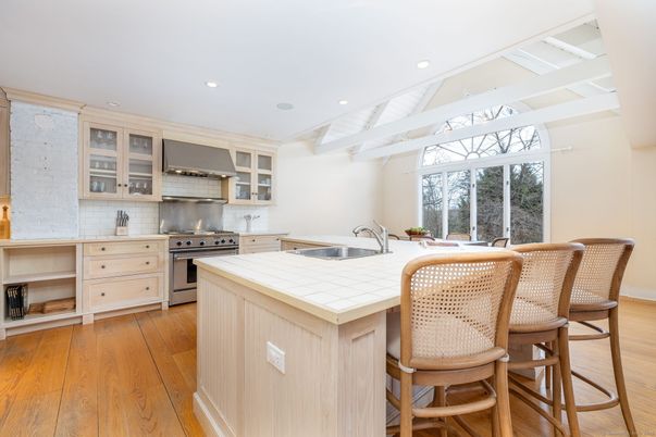 Interior, Kitchen, Recessed Lighting, Stainless Steel Appliances, Tile Countertops, Wood Texture Flooring