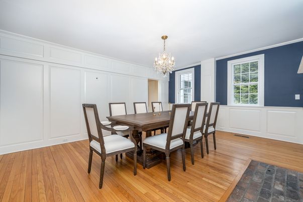 Chandelier, Dining room, Interior, Wood Texture Flooring