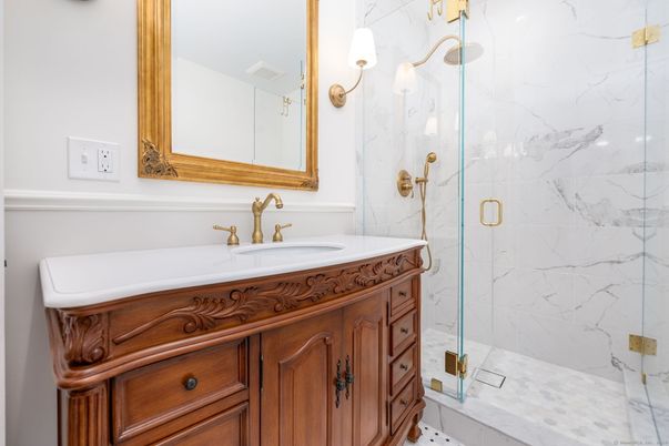 Bathroom, Glass Shower, Interior, Marble Walls