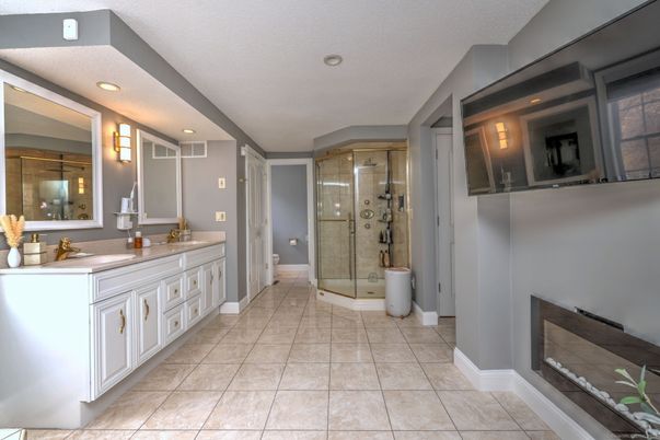 Bathroom, Dual Sink Vanities, Glass Shower, Interior, Recessed Lighting