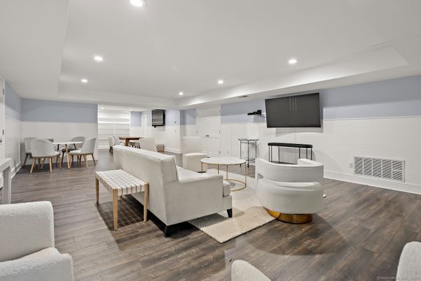 Dining room, Interior, Living room, Recessed Lighting, Wood Texture Flooring