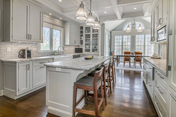 Dining room, Interior, Kitchen, Pendant Lights, Recessed Lighting, Wood Texture Flooring