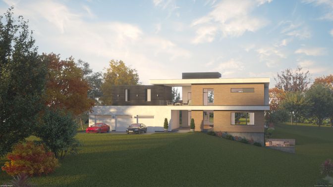 Attached, Backyard, Exterior, Facade, Modern
