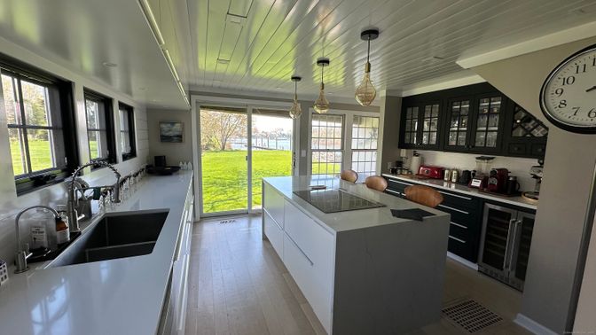 Interior, Kitchen, Pendant Lights, Recessed Lighting, Wood Texture Flooring