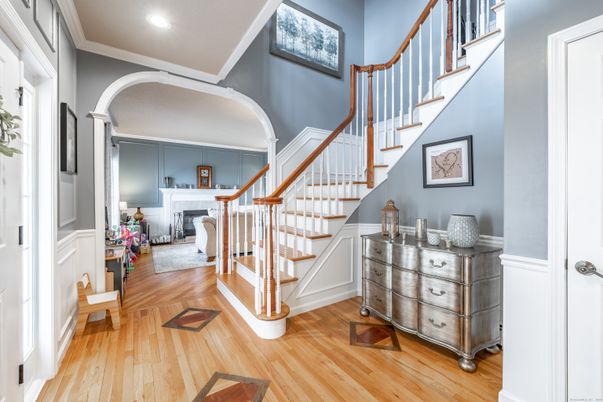 Fireplace, Interior, Recessed Lighting, Wood Texture Flooring