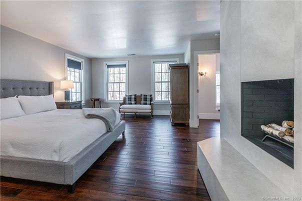 Bedroom, Fireplace, Interior, Wood Texture Flooring