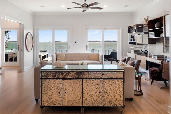 Home Office, Interior, Living room, Recessed Lighting, Water, Wood Texture Flooring