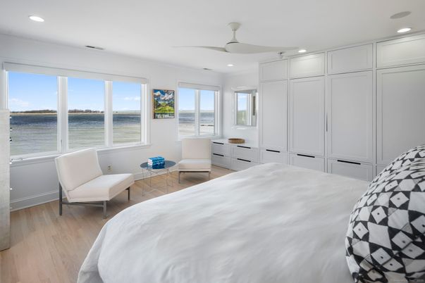 Bedroom, Interior, Recessed Lighting, Water, Wood Texture Flooring