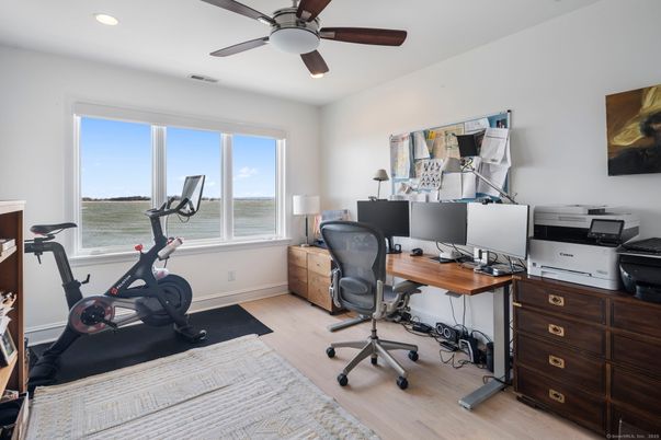 Fitness Equipment, Home Office, Interior, Recessed Lighting, Wood Texture Flooring