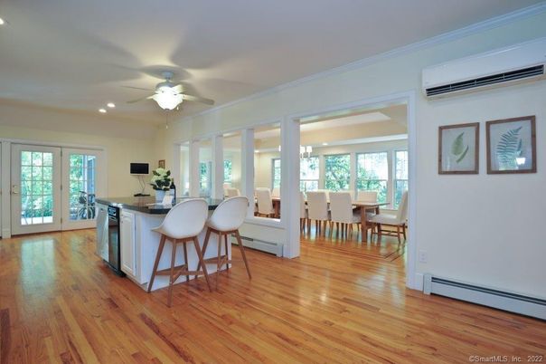Dining room, Interior, Kitchen, Recessed Lighting, Wood Texture Flooring