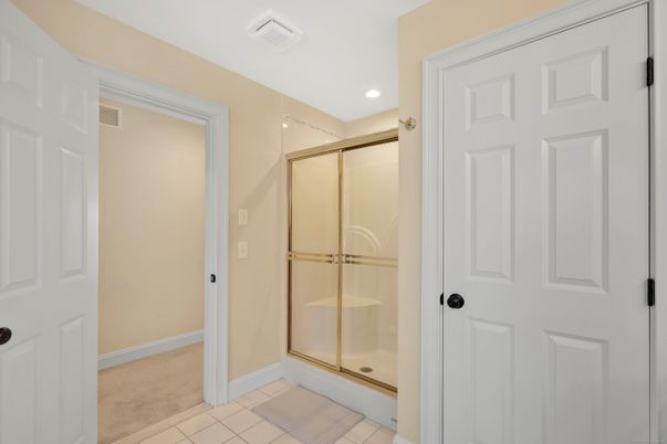 Bathroom, Glass Shower, Interior, Recessed Lighting