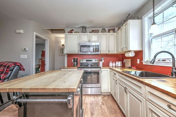 Interior, Kitchen, Pendant Lights, Stainless Steel Appliances, Wood Texture Flooring