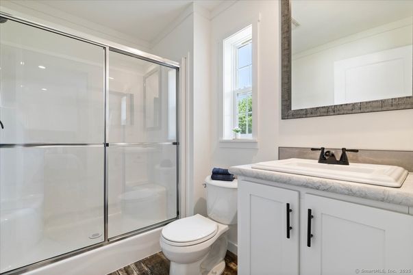Bathroom, Glass Shower, Interior, Wood Texture Flooring