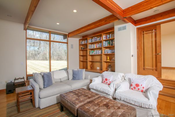 Interior, Living room, Recessed Lighting, Wooden Beams, Wood Texture Flooring