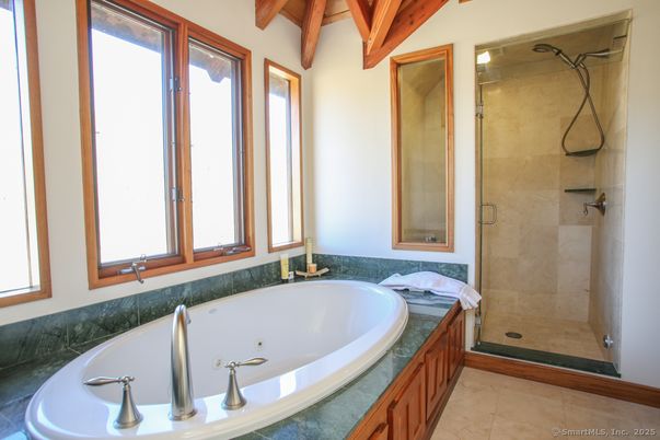 Bathroom, Glass Shower, Interior, Wooden Beams