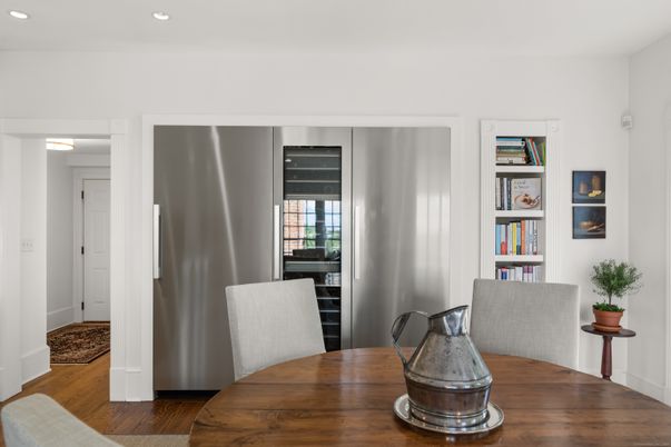 Dining room, Interior, Recessed Lighting, Wood Texture Flooring