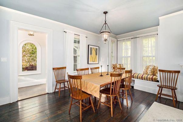 Dining room, Interior, Pendant Lights, Wood Texture Flooring