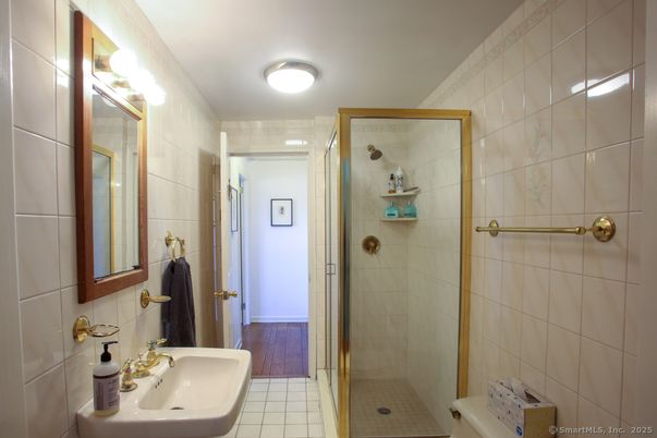 Bathroom, Glass Shower, Interior, Wood Texture Flooring