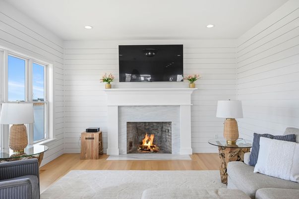 Fireplace, Interior, Recessed Lighting, Wood Texture Flooring