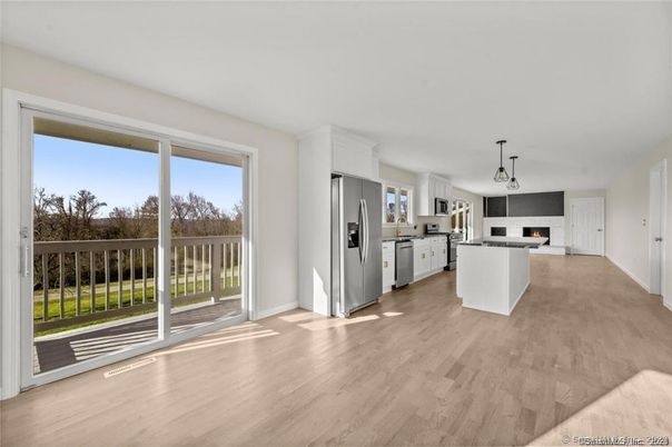 Interior, Kitchen, Pendant Lights, Stainless Steel Appliances, Wood Texture Flooring