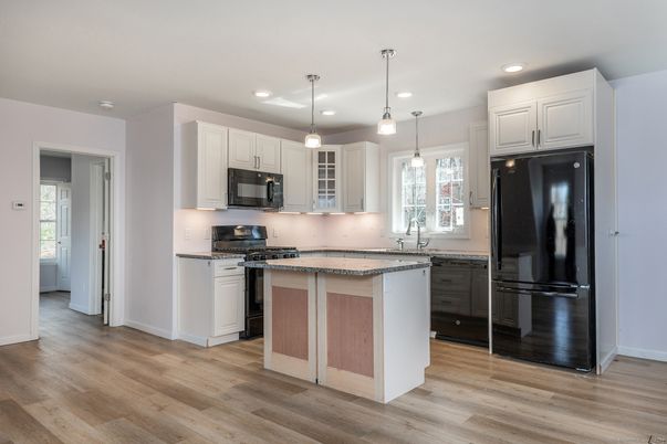 Interior, Kitchen, Pendant Lights, Recessed Lighting, Wood Texture Flooring